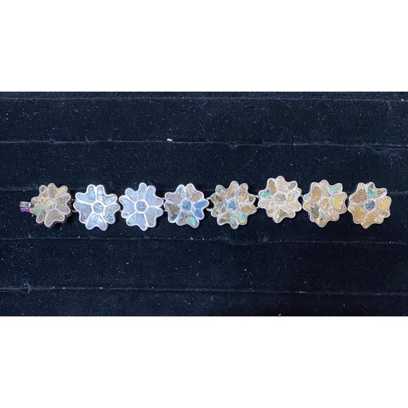 Vintage Mexican Sterling Silver & Stone Flower Bracelet - Picture 1 of 16